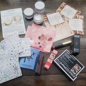 High end luxury makeup sample lot and full sized Armani + Becca setting powder